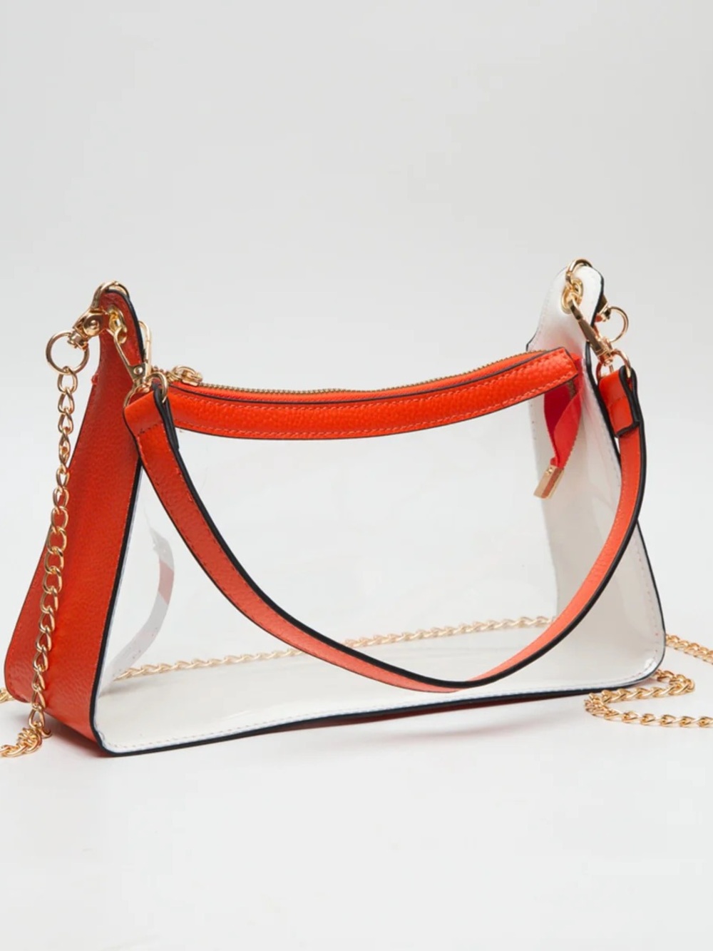 Clear Orange Trim Shoulder Bag with Gold Chain